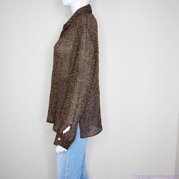 Silk Icon Collection 100% silk leopard animal print button down shirt,‎ size L - Picture 15 of 16